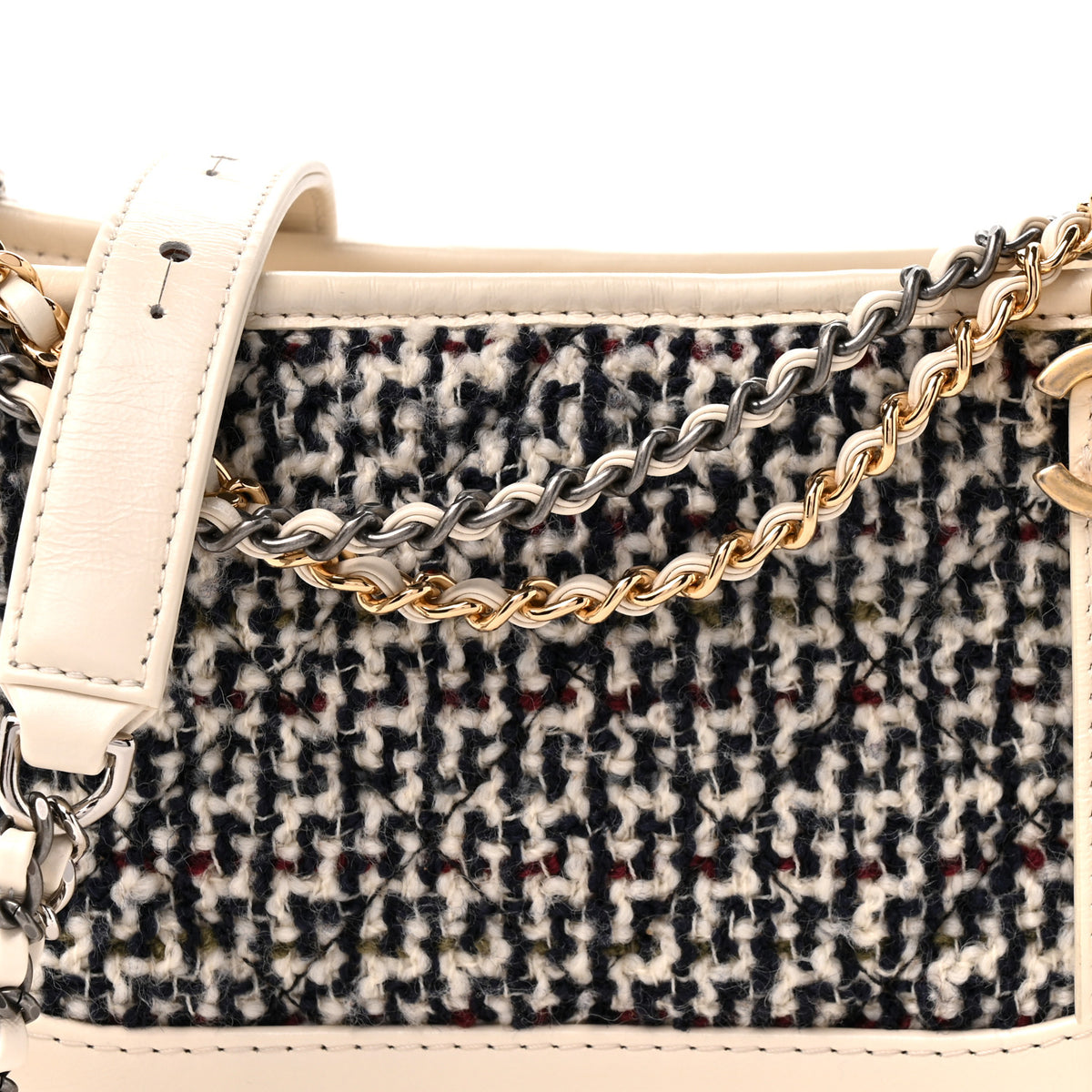 Tweed Calfskin Quilted Small Gabrielle Hobo Ivory Black