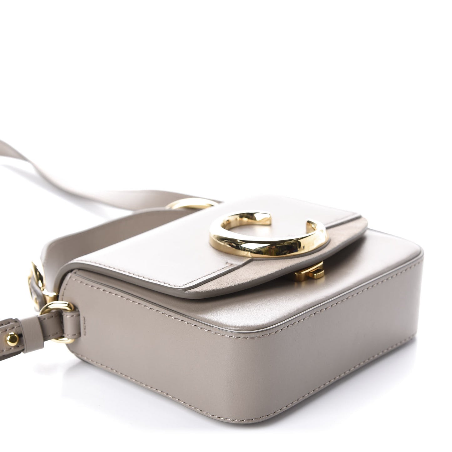 Shiny Calfskin Suede Mini C Double Carry Motty Grey