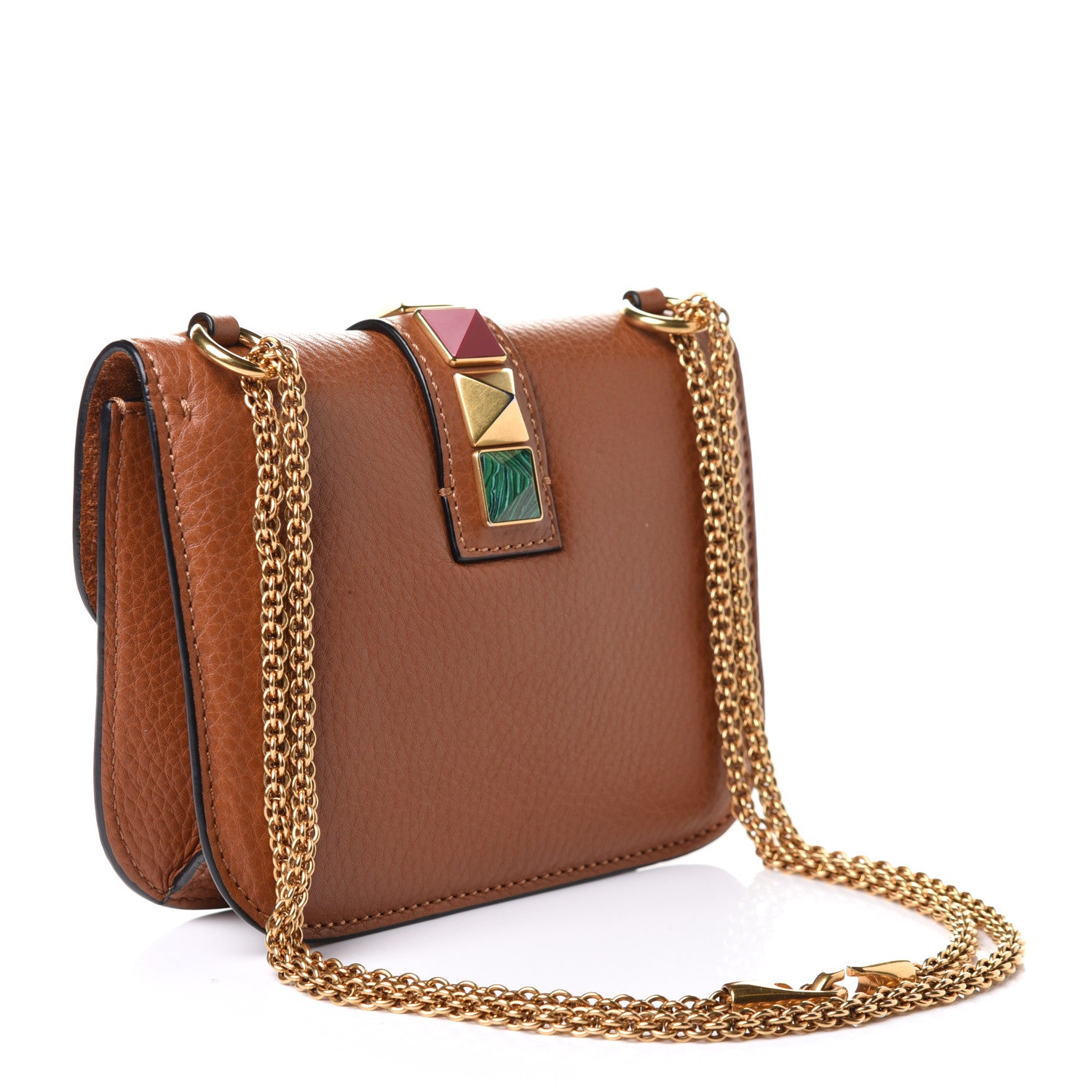 Valentino Garavani Pebbled Calfskin Rockstud Rolling Small Glam Lock Flap Light Cuir 3 of 11