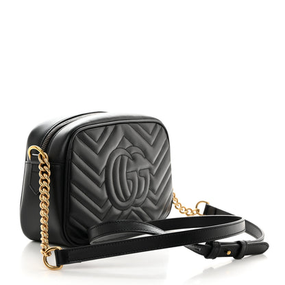 Gucci Calfskin Matelasse Small GG Marmont Chain Shoulder Bag Black 2 of 10