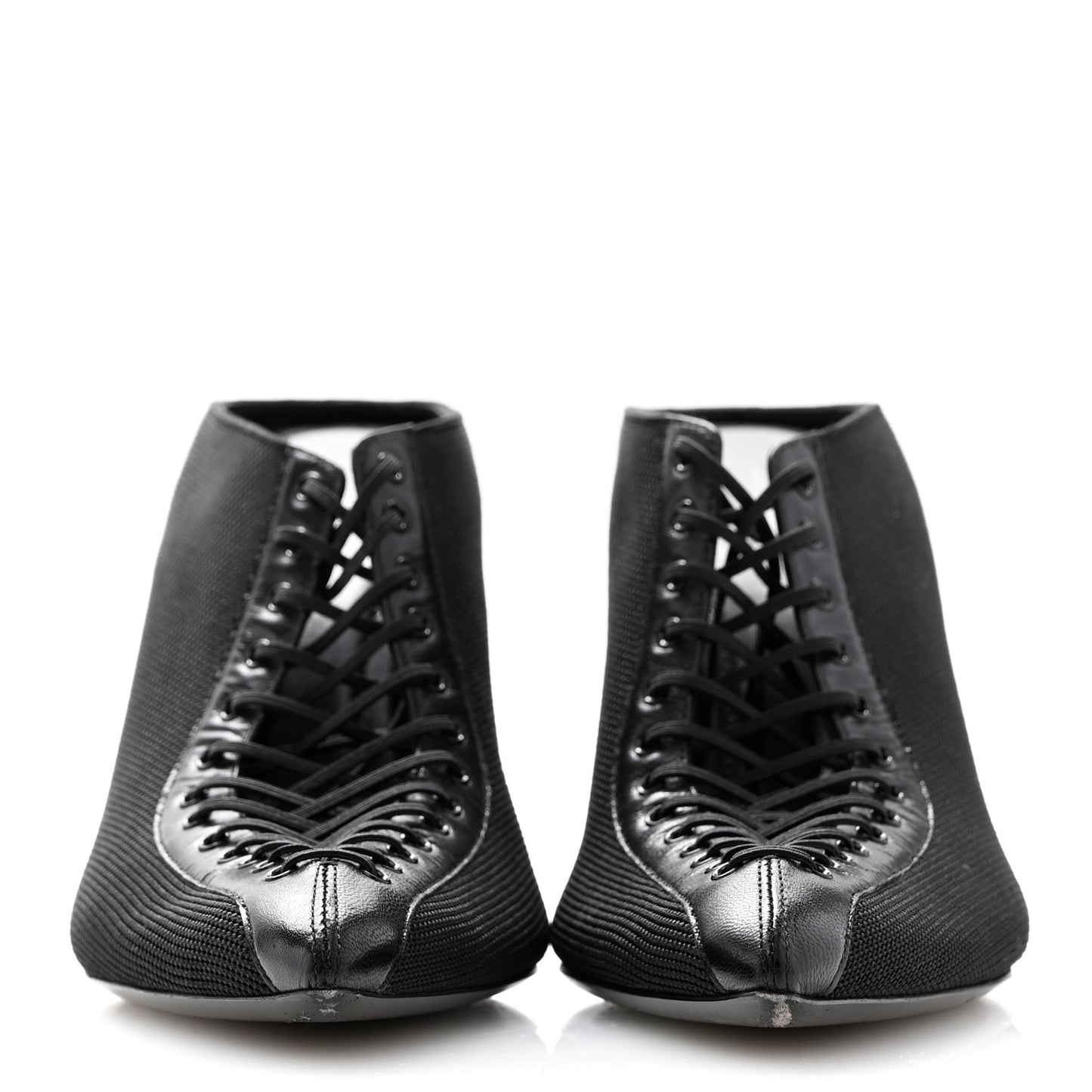 Knit Fabric Show Lace-Up Mules 37 Black