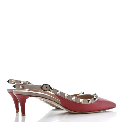 Valentino Garavani Calfskin Nappa Rockstud Half D'Orsay Slingback 50mm Pumps 38 Rosso Valentino Poudre 4 of 11
