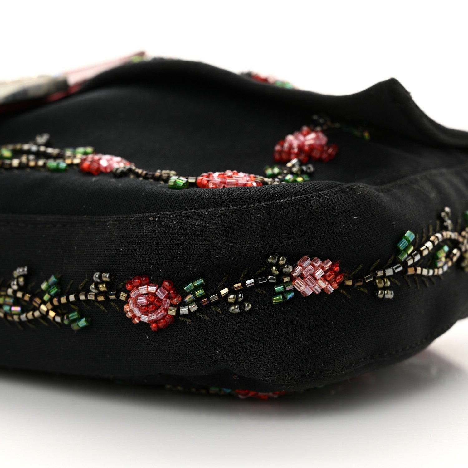 Fendi Neoprene Lizard Beaded Crystal Baguette Black Red 9 of 17