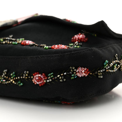 Fendi Neoprene Lizard Beaded Crystal Baguette Black Red 9 of 17