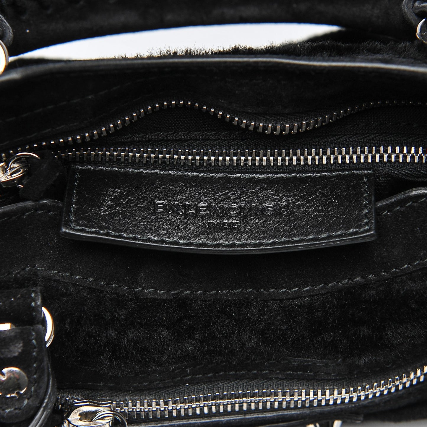 Shearling Suede Classic Silver Hardware Mini City Black