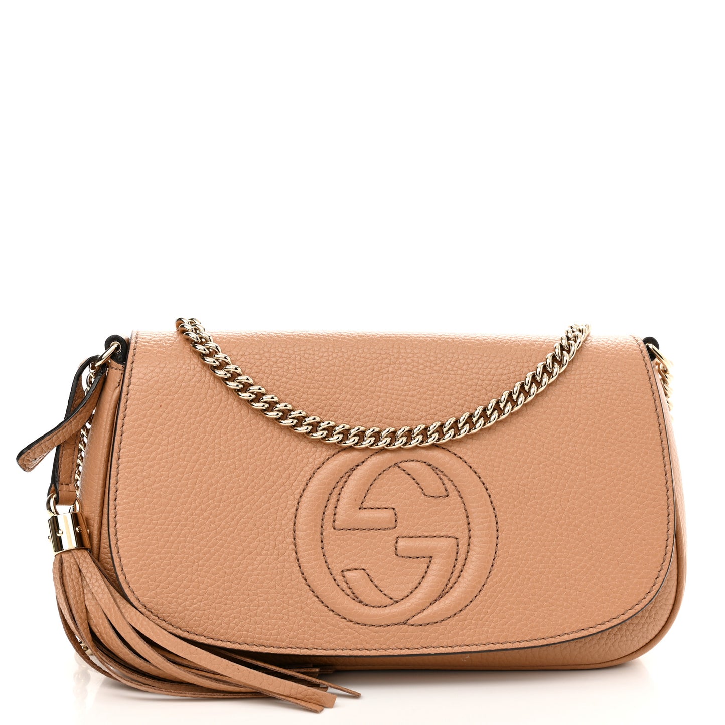 Pebbled Calfskin Medium Soho Flap Crossbody Camelia