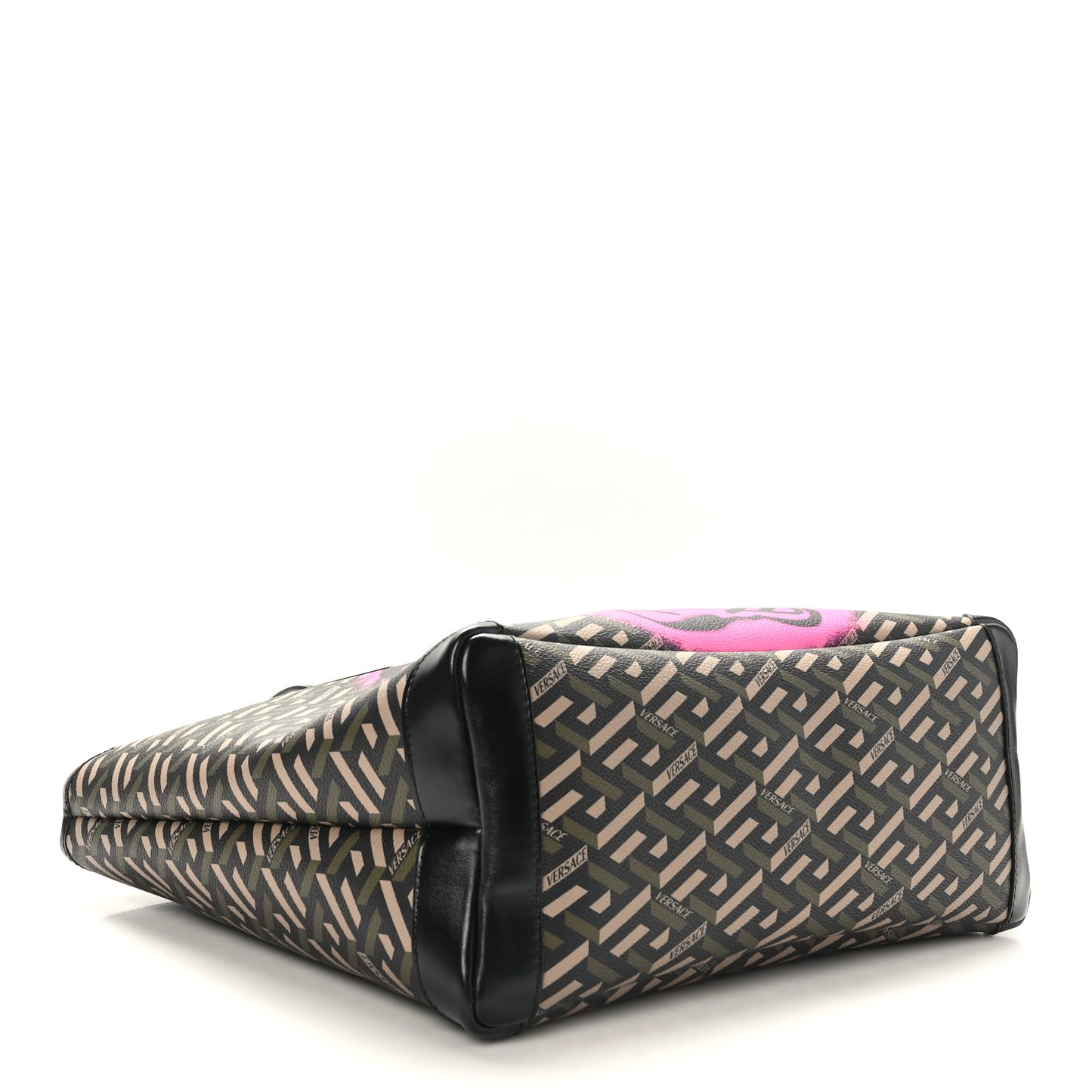 Coated Canvas Calfskin La Greca Smile Signature Shopper Black Khaki