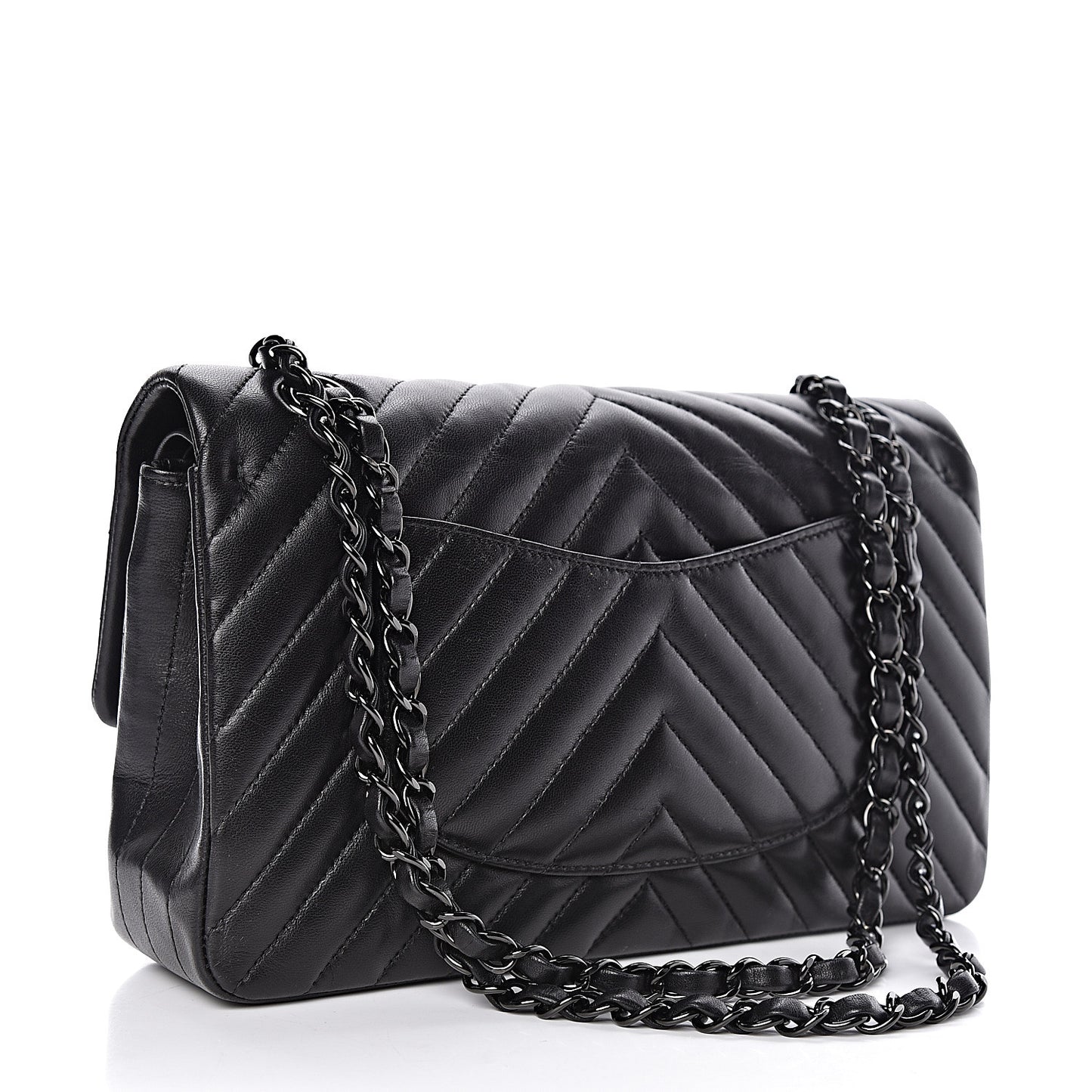 Lambskin Chevron Quilted Medium Double Flap So Black