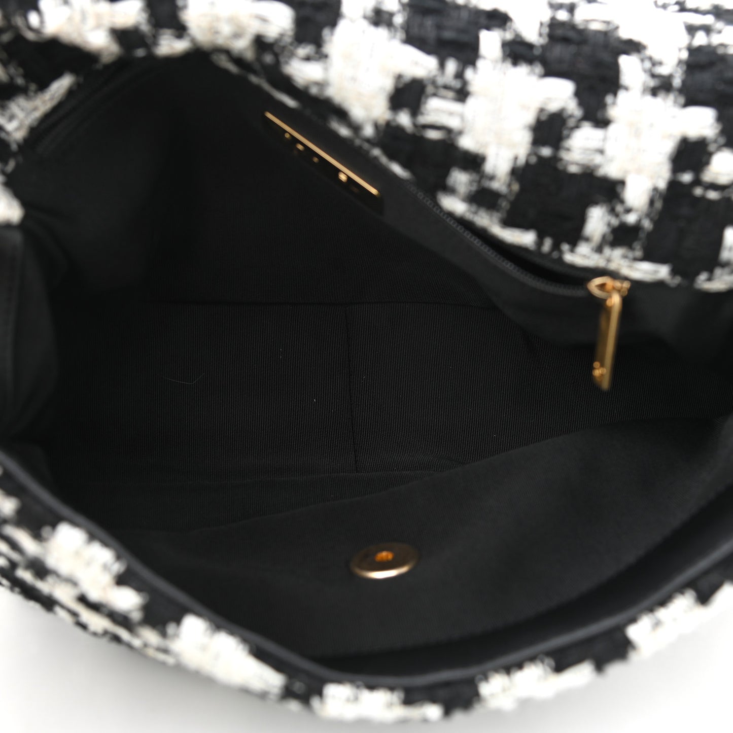 Tweed Quilted Large Chanel 19 Flap Black Ecru White