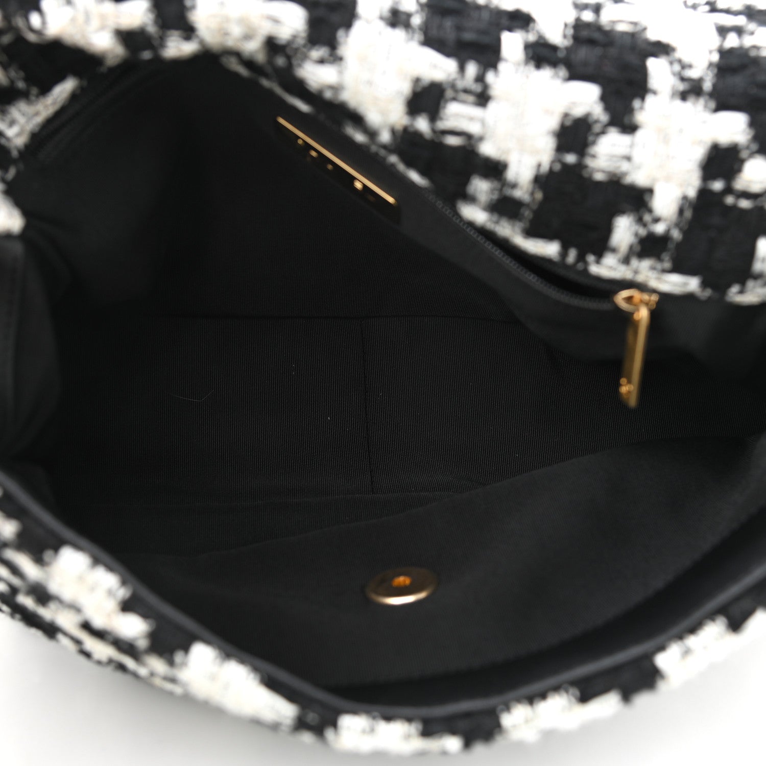 Chanel Tweed Quilted Large Chanel 19 Flap Black Ecru White 4 of 10