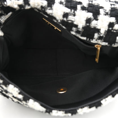 Chanel Tweed Quilted Large Chanel 19 Flap Black Ecru White 4 of 10