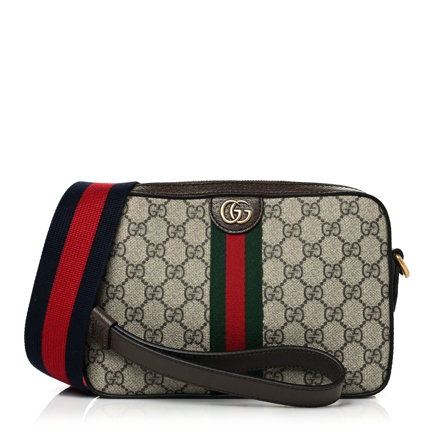 Gucci GG Supreme Monogram Textured Dollar Calfskin Web Ophidia Wristlet Shoulder Bag Beige Ebony New Acero 1 of 10