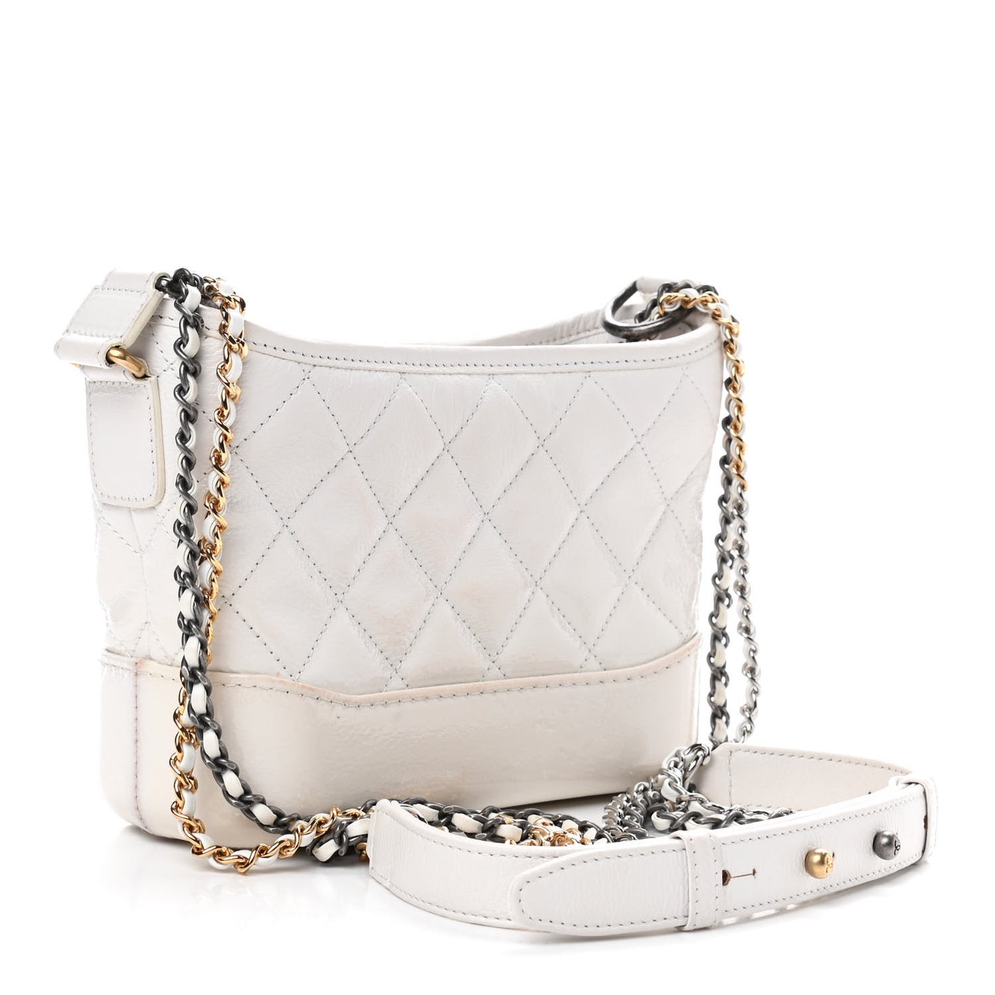 Patent Goatskin Quilted Small Gabrielle Hobo White