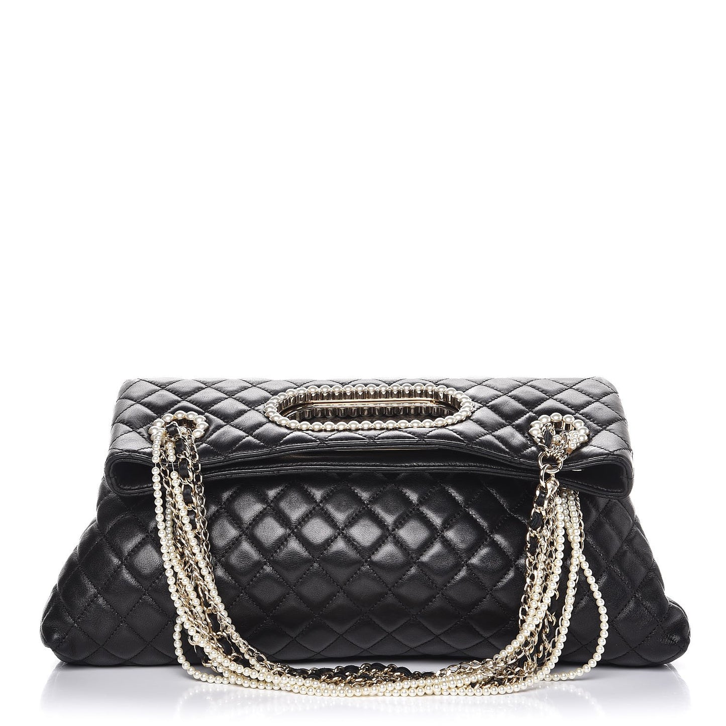 Lambskin Quilted Westminster Pearls Convertible Tote Black