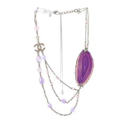 Chanel Beaded Quartz Amethyst Crystal CC Chain Necklace Gold Purple 3 of 5