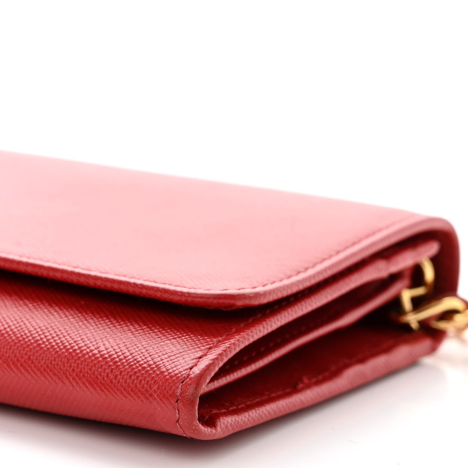 Prada Saffiano Metal Oro Chain Wallet Fuoco 10 of 11