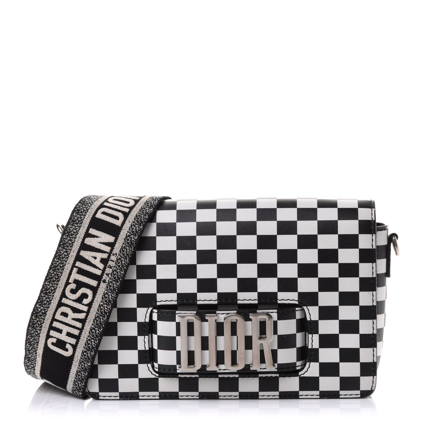 Smooth Calfskin Checkered Dio(r)evolution Flap Bag Black White