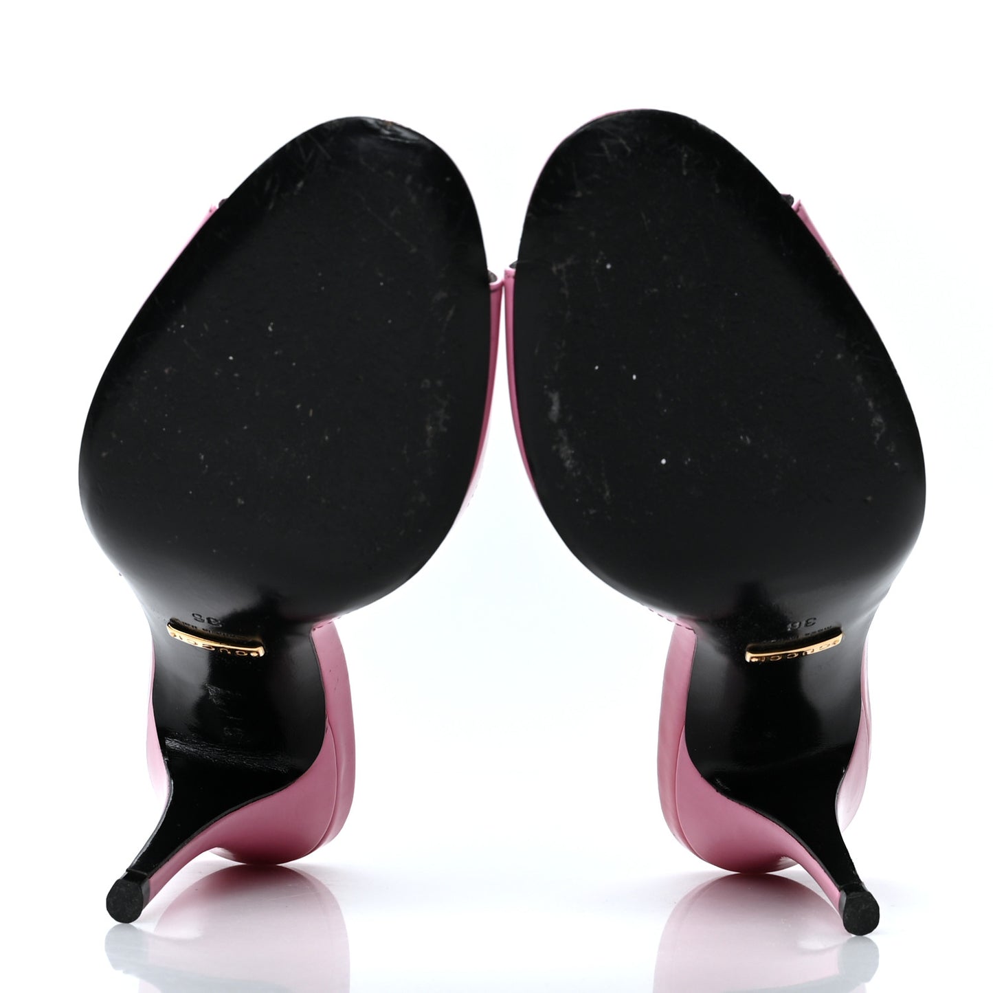 Polished Calfskin Scarlet Mid Heel Slide Sandals 36 Pink Plexi