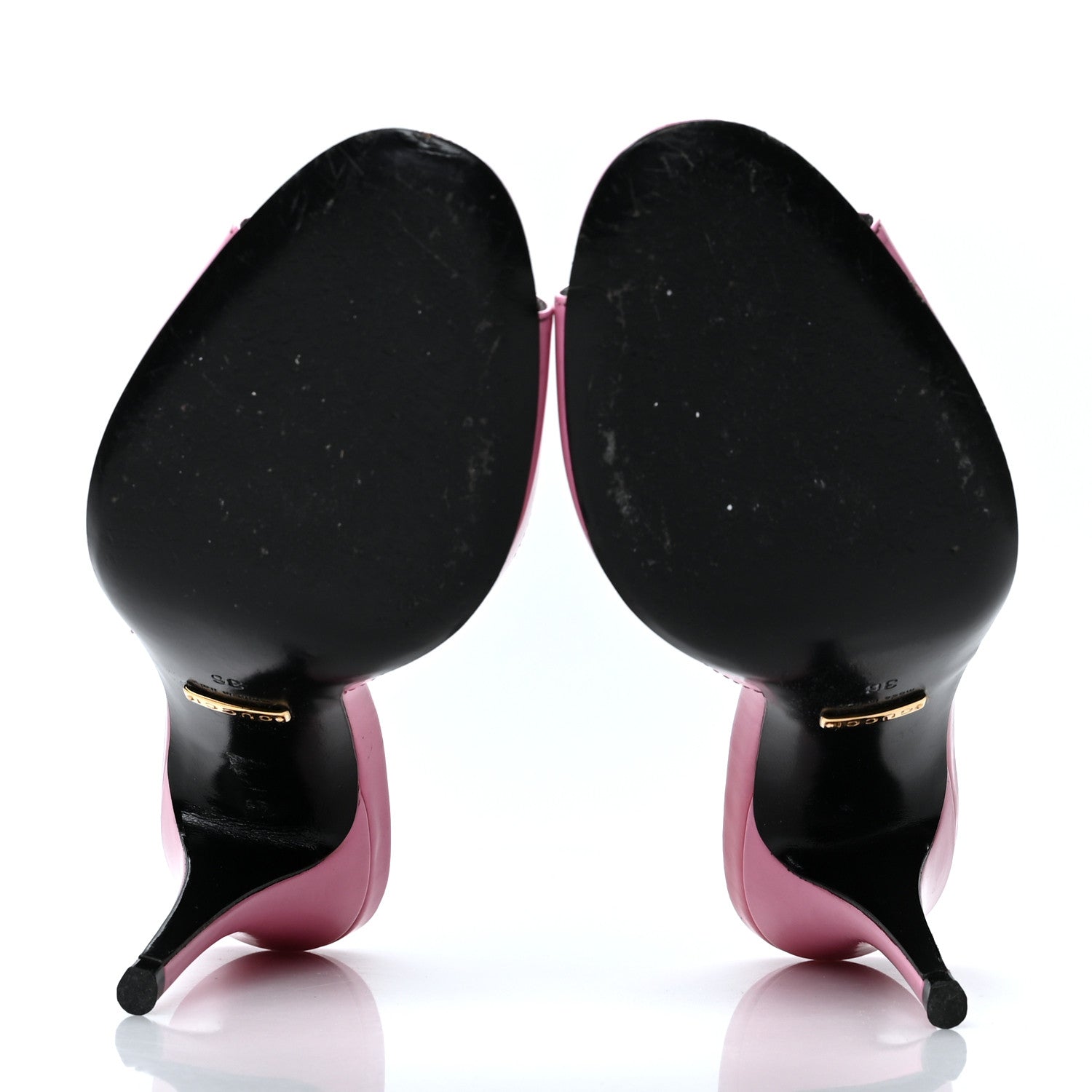 Gucci Polished Calfskin Scarlet Mid Heel Slide Sandals 36 Pink Plexi 5 of 10