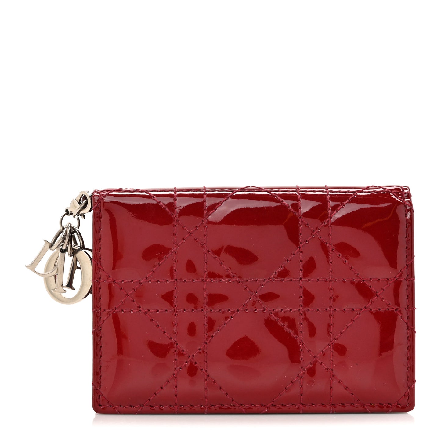 Patent Cannage Small Lady Dior Flap Card Holder Scarlet