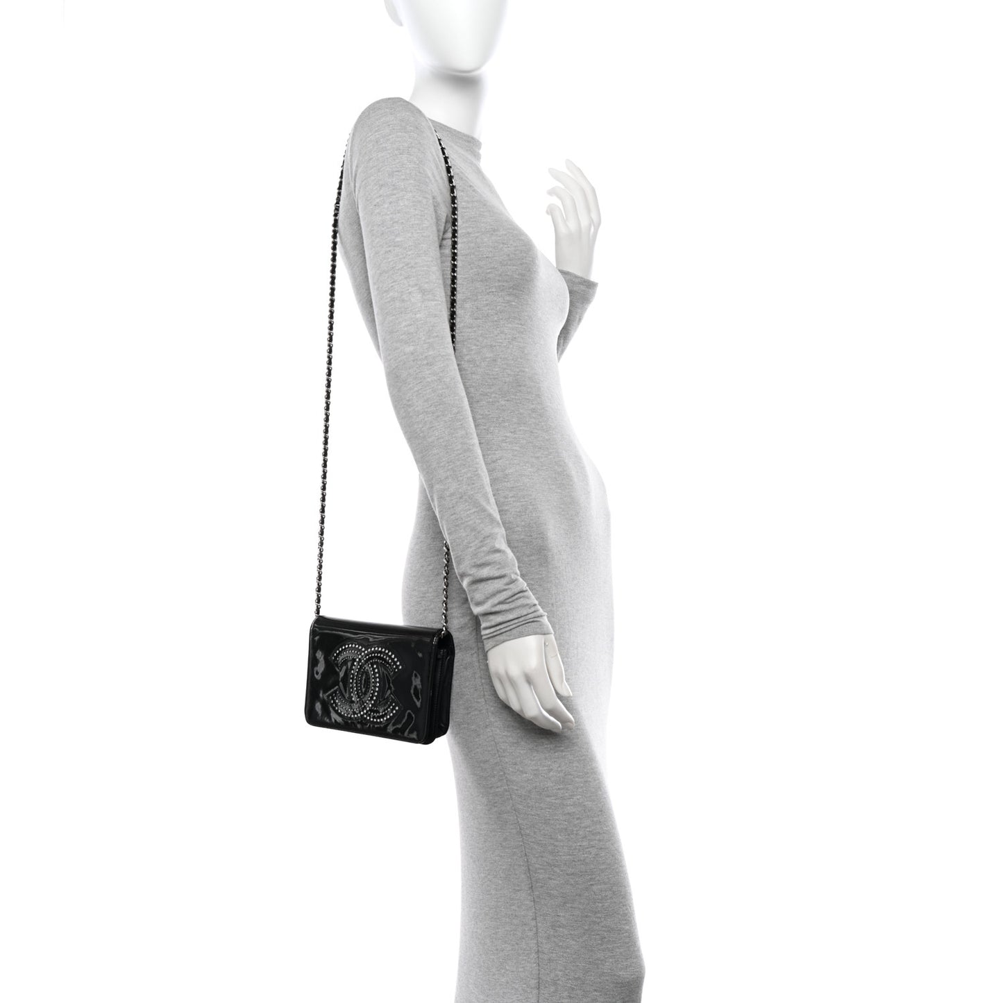 Patent Strass Wallet On Chain WOC Black