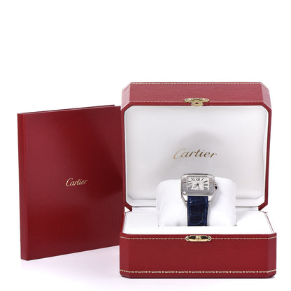 Cartier Stainless Steel Alligator 33mm Santos 100 Automatic Watch Blue 9 of 9