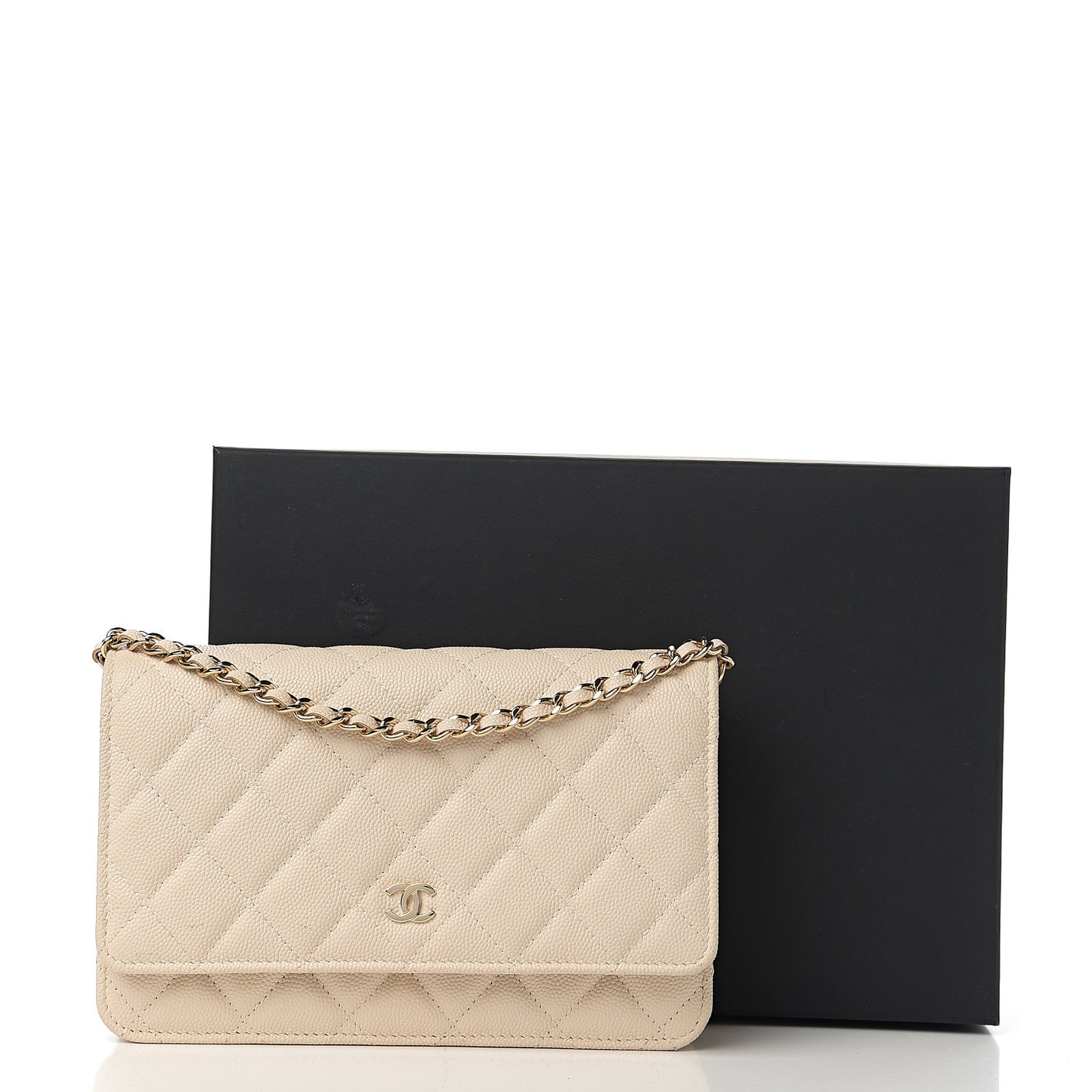 Caviar Quilted Wallet On Chain WOC Light Beige