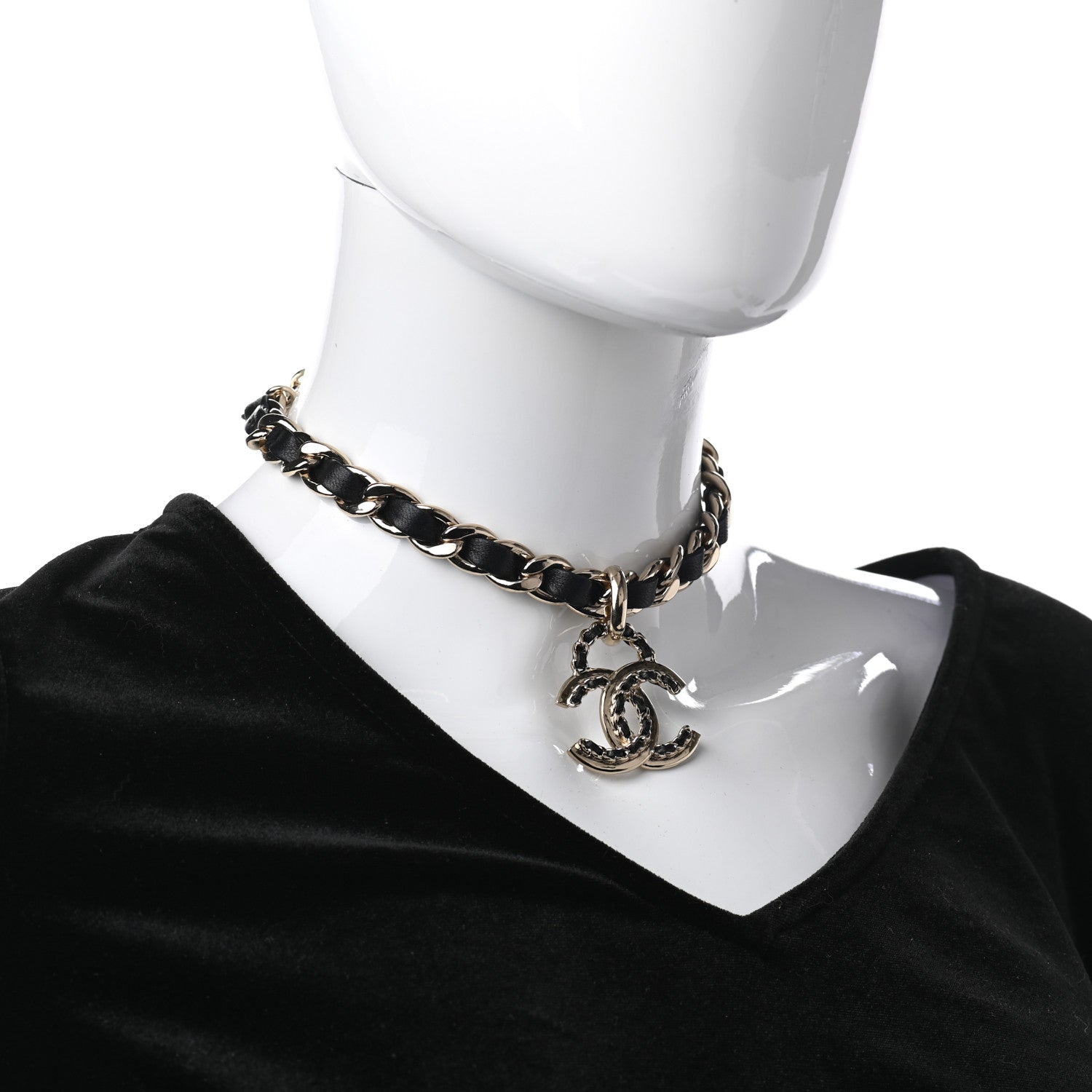 Chanel Metal Lambskin CC Choker Necklace Black Gold 2 of 4