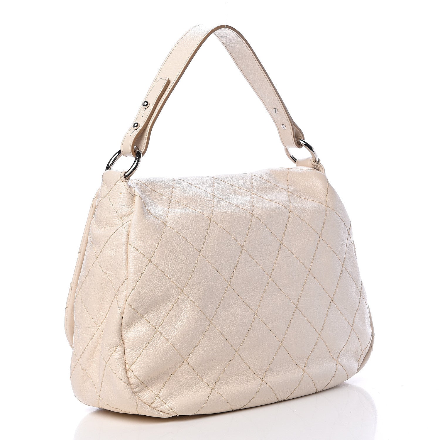 Chanel Glazed Calfskin XL On The Road Flap Ivory 3 of 14