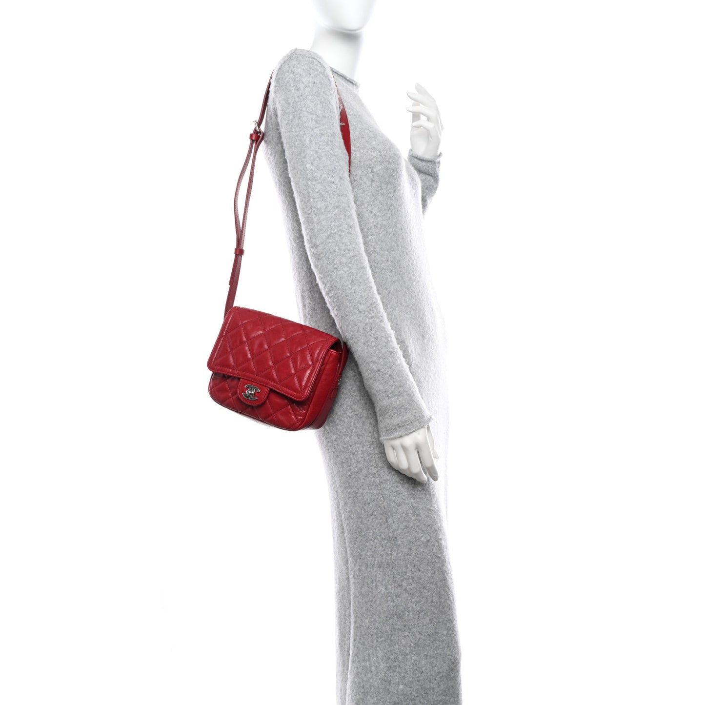 Lambskin Quilted Messenger Bag Red
