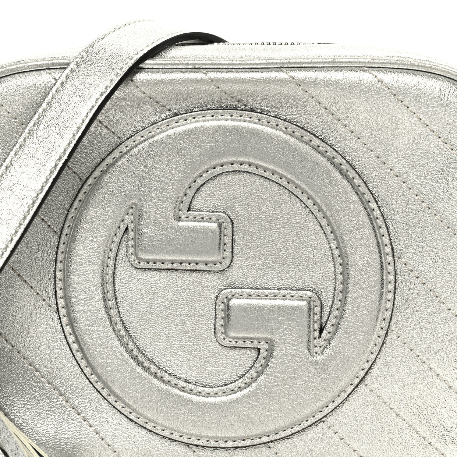 Gucci Metallic Sakai Be Green Calfskin Diagonal Stitched Small Blondie Shoulder Bag Silver 8 of 10