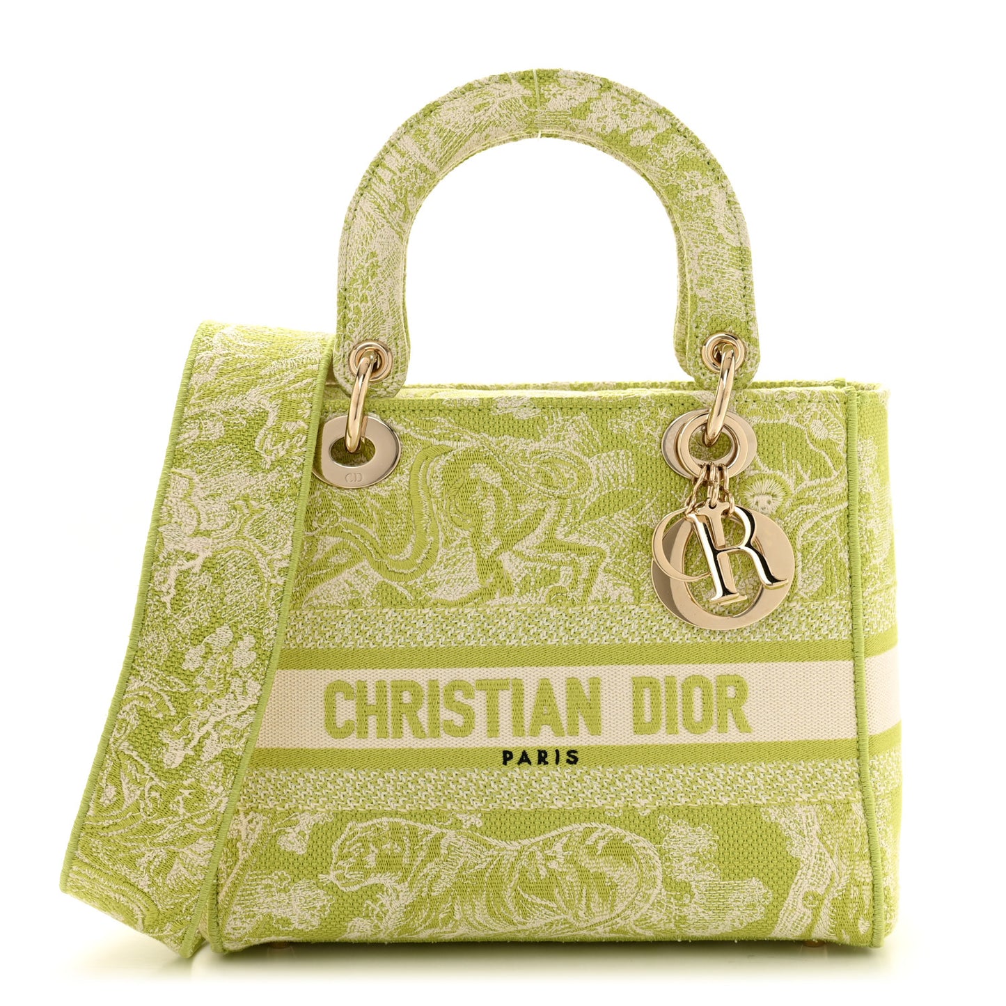 Canvas Toile De Jouy Reverse Embroidered Medium Lady D-Lite Green