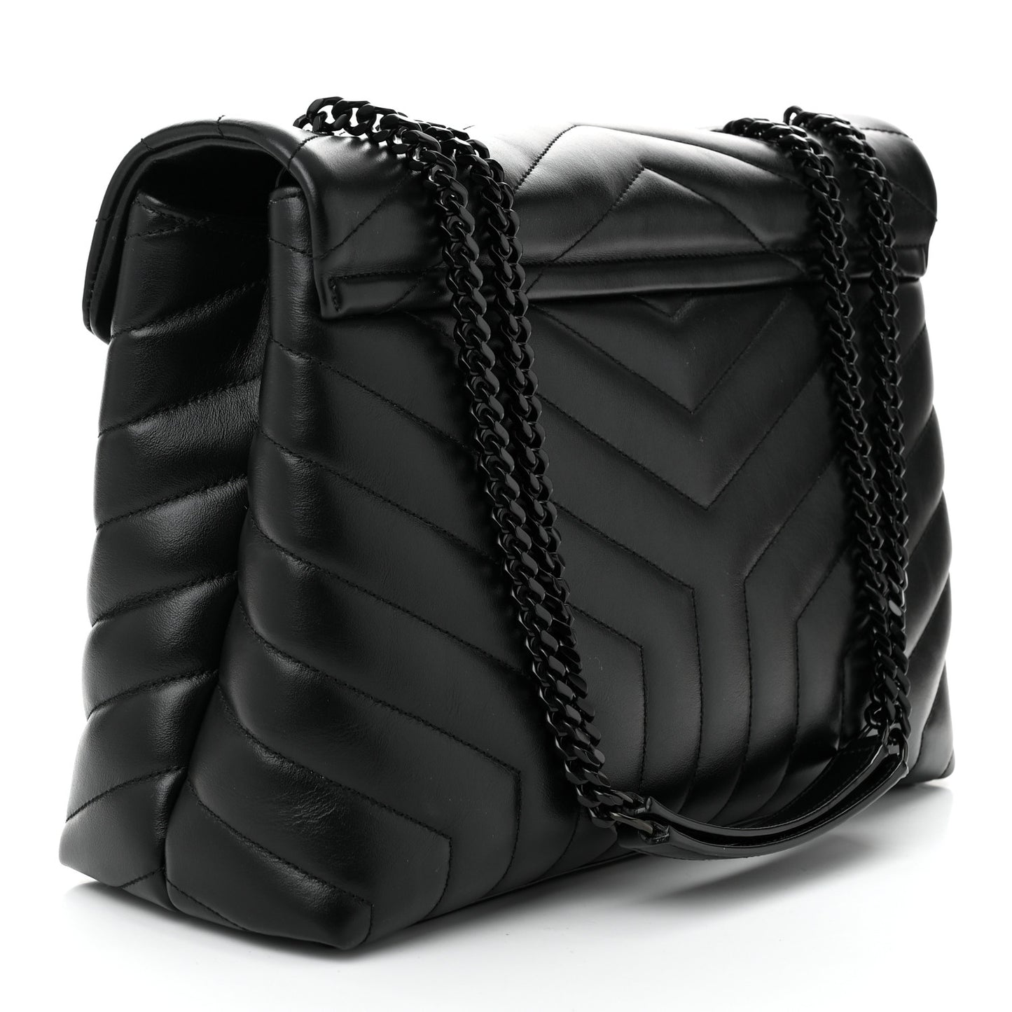 Calfskin Y Quilted Monogram Monochrome Medium Loulou Chain Satchel Black