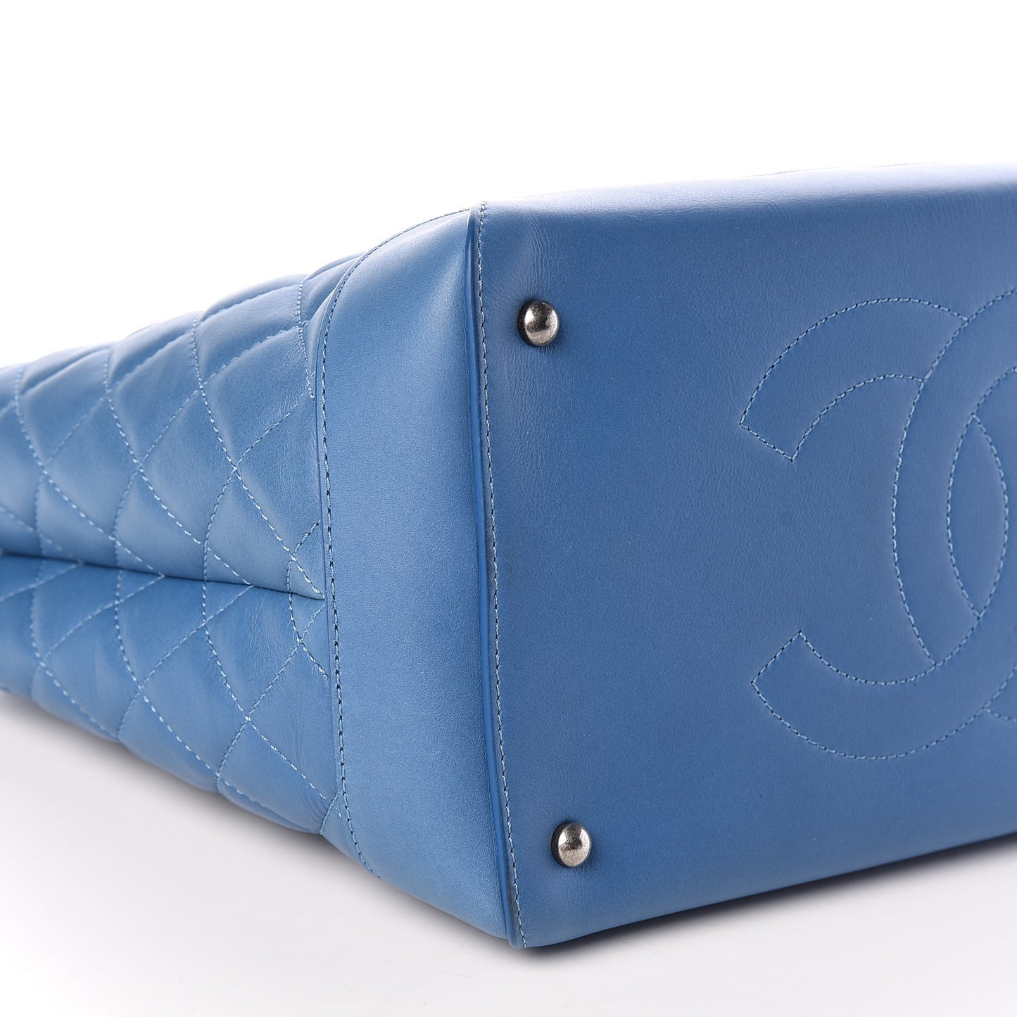 Calfskin Quilted Small Easy Shopping Tote Blue