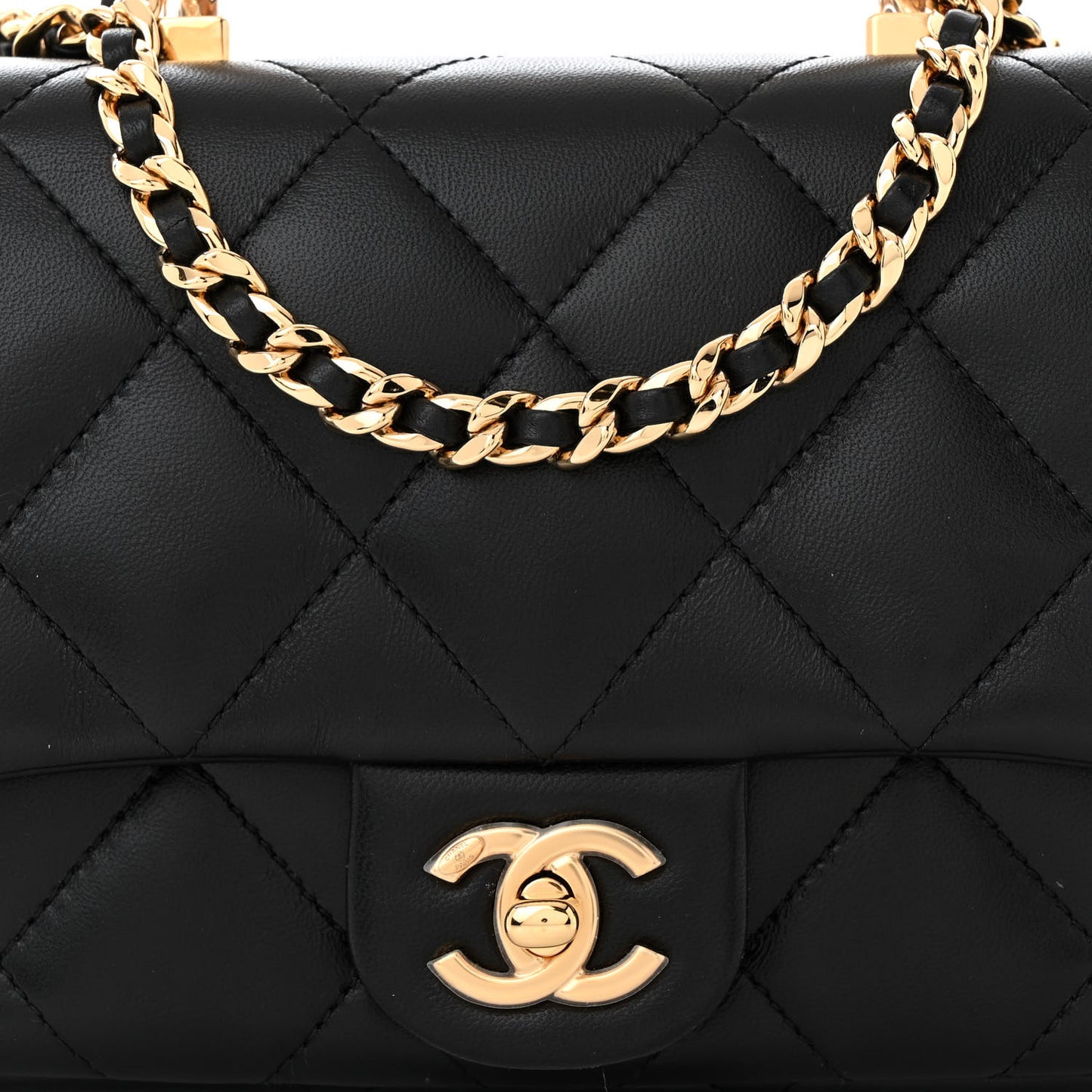 Lambskin Resin Quilted Top Handle Flap Black