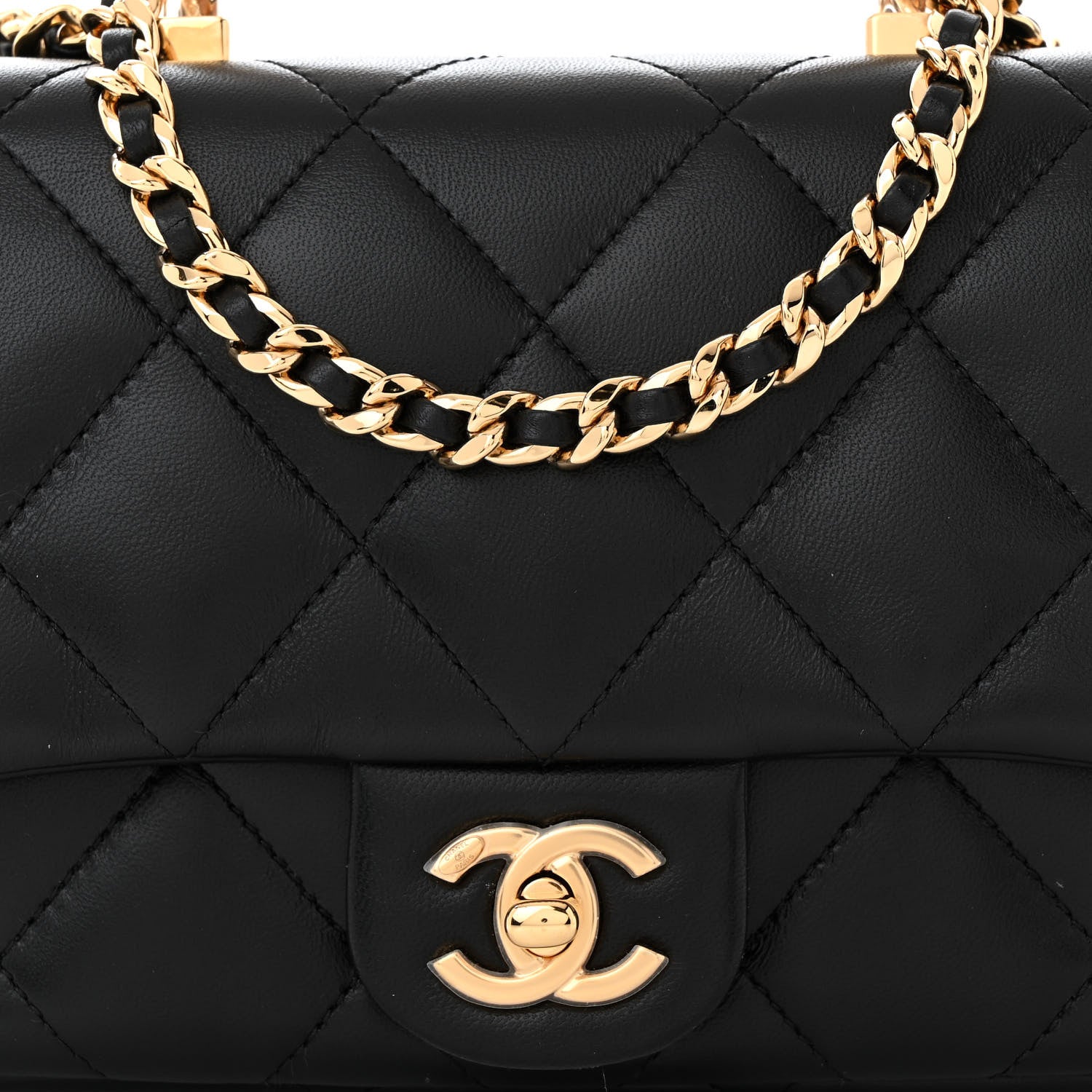Chanel Lambskin Resin Quilted Top Handle Flap Black 8 of 11