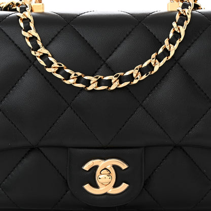 Chanel Lambskin Resin Quilted Top Handle Flap Black 8 of 11