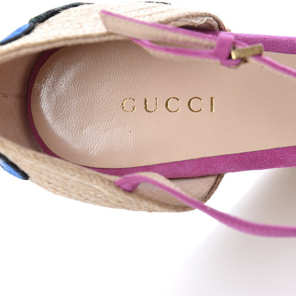 Gucci Kid Scamosciato Ophelia Espadrille Platform Wedge Sandals 37.5 Rododendro 7 of 10