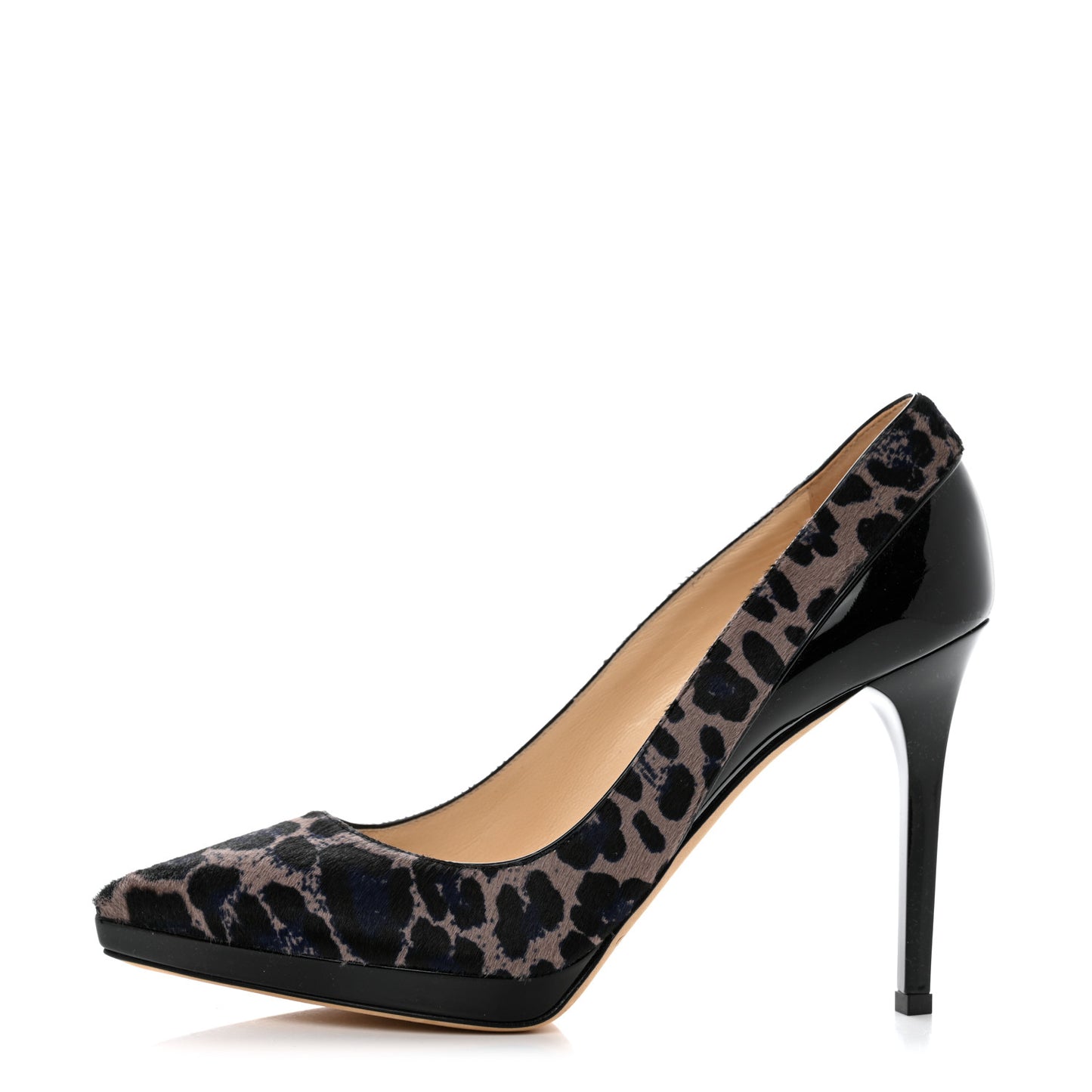 Pony Hair Patent Calfskin Leopard Print Rudy Cap Toe Pumps 38.5 Black Multicolor