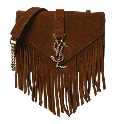 Saint Laurent Suede Fringe Baby Monogram Satchel Light Ocre 1 of 15