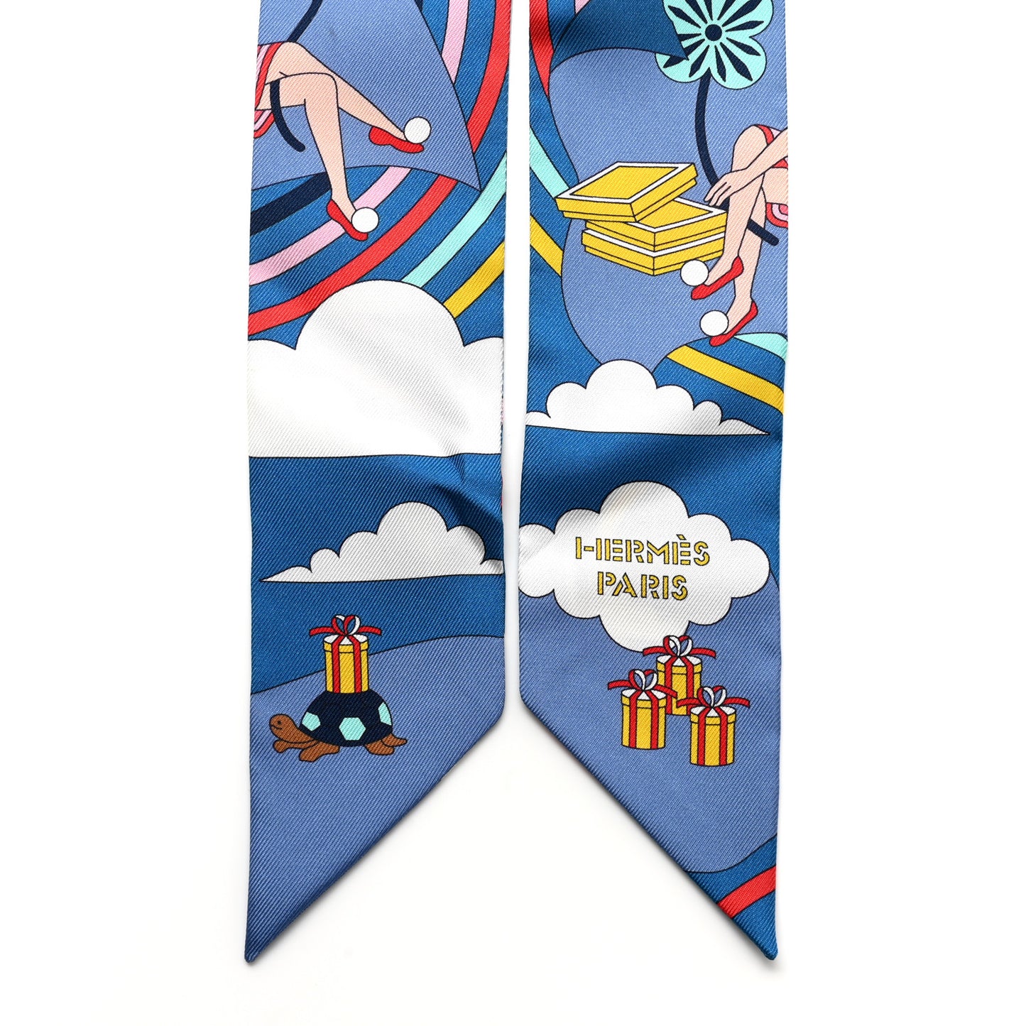 Silk Carres Volants Twilly Bleu Jaune Vif Multicolor