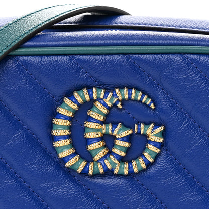 Gucci Azalea Calfskin Enamel Matelasse Diagonal Small Torchon GG Marmont Chain Shoulder Bag Imperial Blue Pavone 8 of 13
