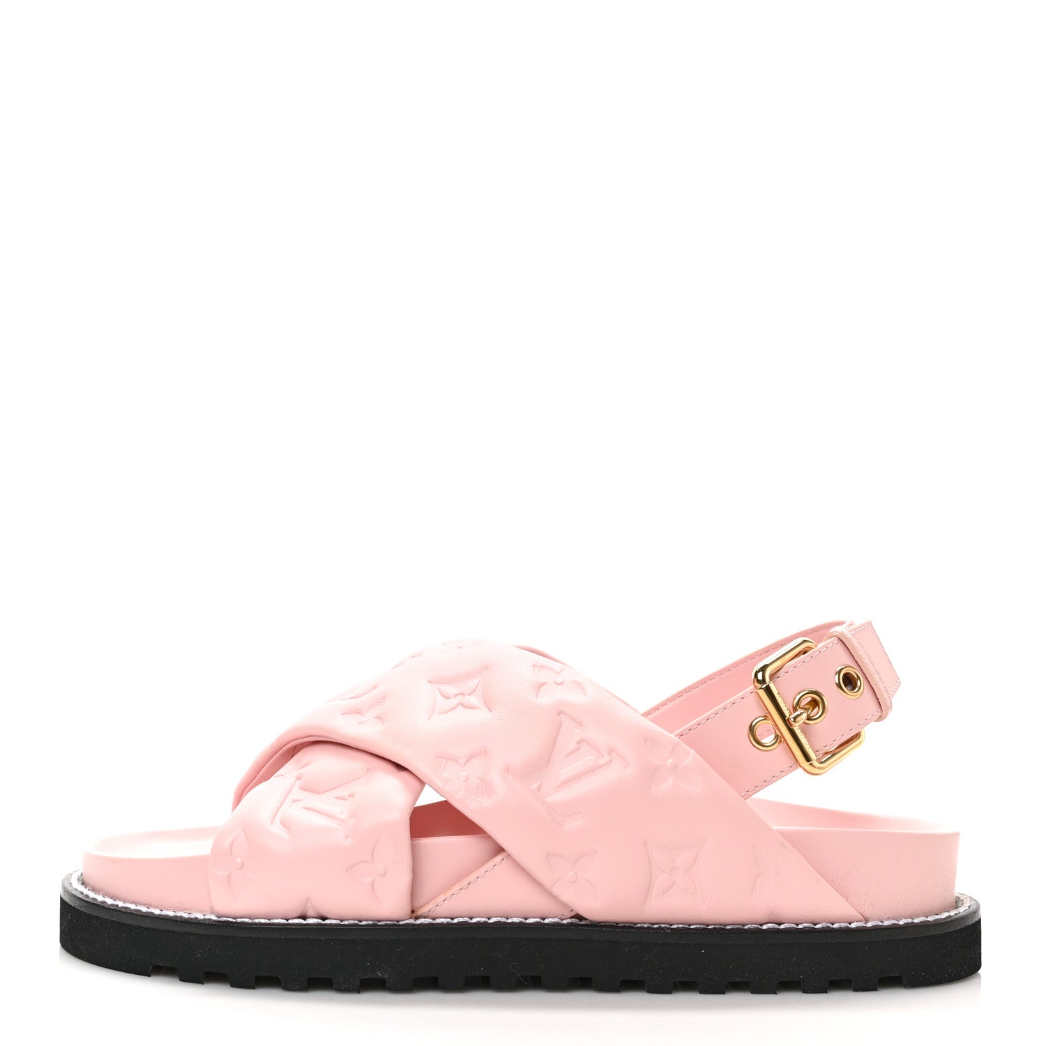 Louis Vuitton Lambskin Monogram Embossed Paseo Flat Comfort Sandals 38 Rose Clair 1 of 8