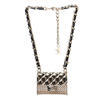 Chanel Metal Lambskin Chain Micro Bag Necklace Gold Black 3 of 4