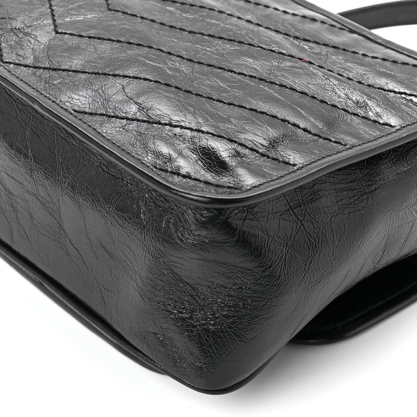 Crinkled Calfskin Matelasse Monogram Medium Niki Chain Satchel Black