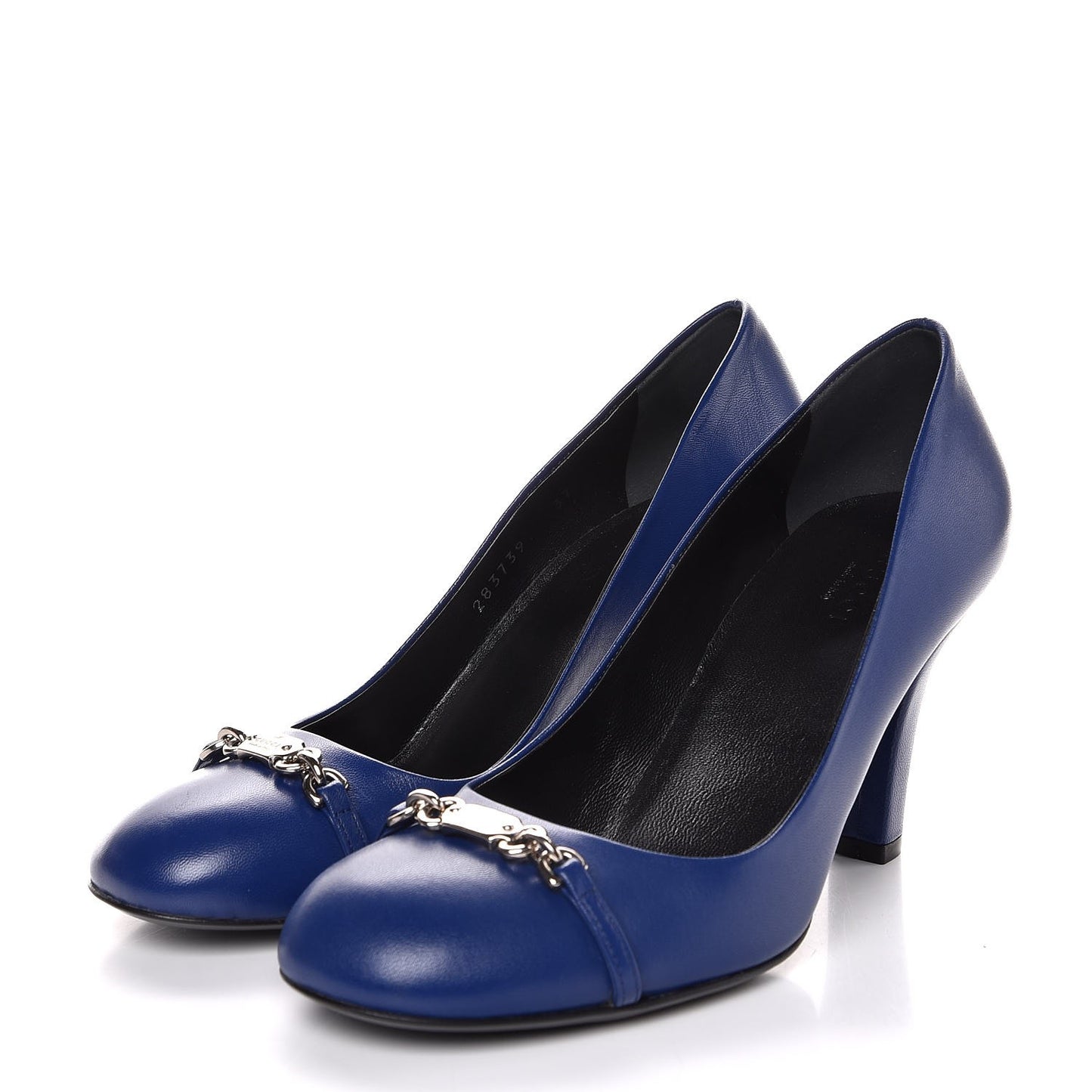 Nappa Logo Plate Round Toe Pumps 37 Zaffiro
