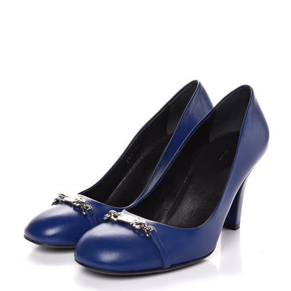 Gucci Nappa Logo Plate Round Toe Pumps 37 Zaffiro 3 of 11