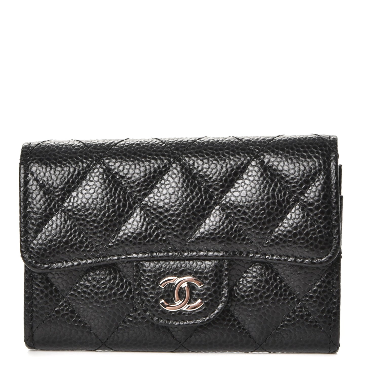 Caviar Quilted Flap Card Holder Black