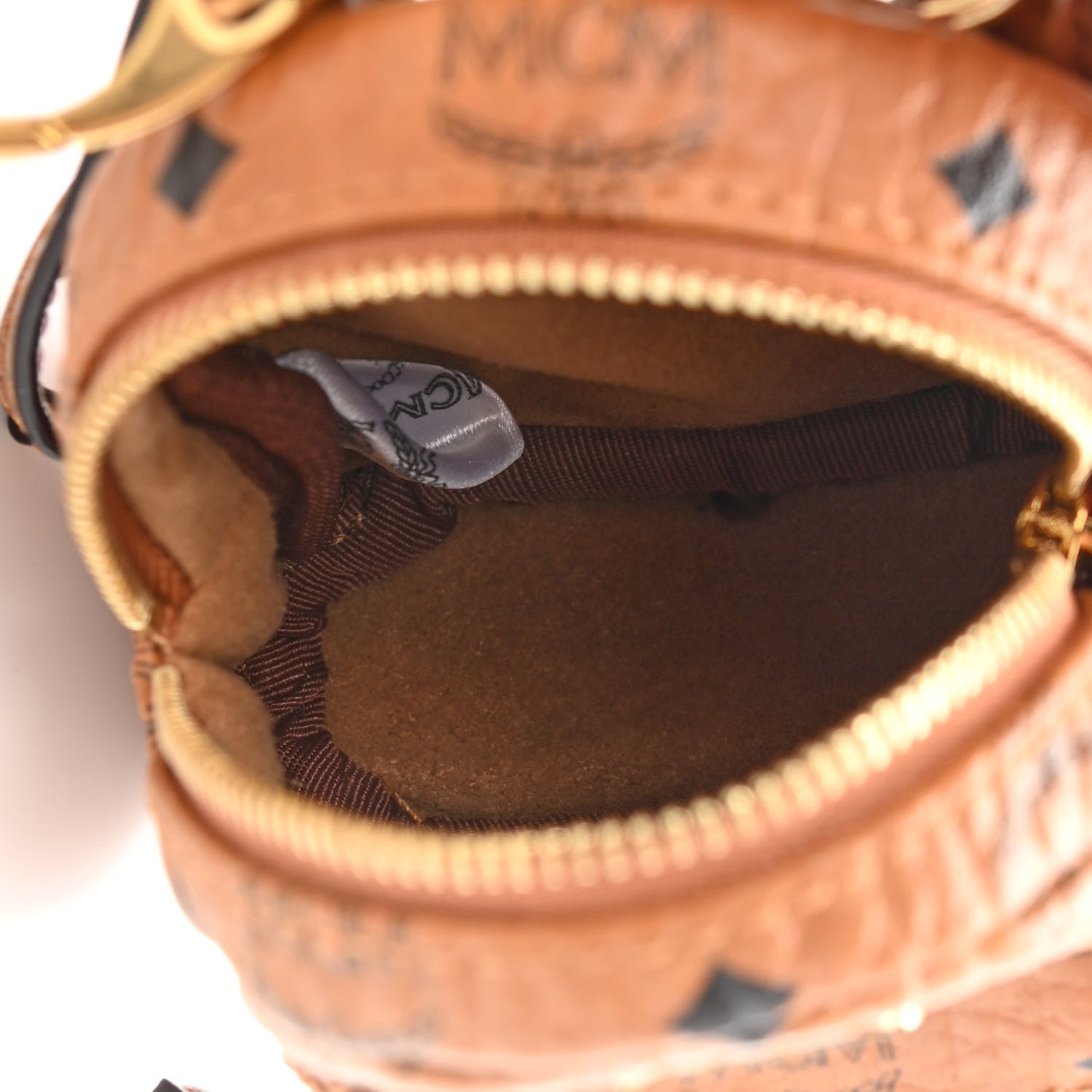 MCM Visetos Backpack Key Ring Bag Charm Cognac 3 of 5
