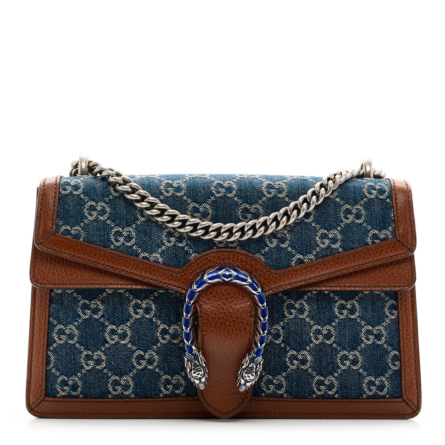 Gucci New Denim GG Monogram Dollar Calfskin Enamel Small Dionysus Shoulder Bag Blue Tea Cuir Epilog Electric Blue 1 of 21